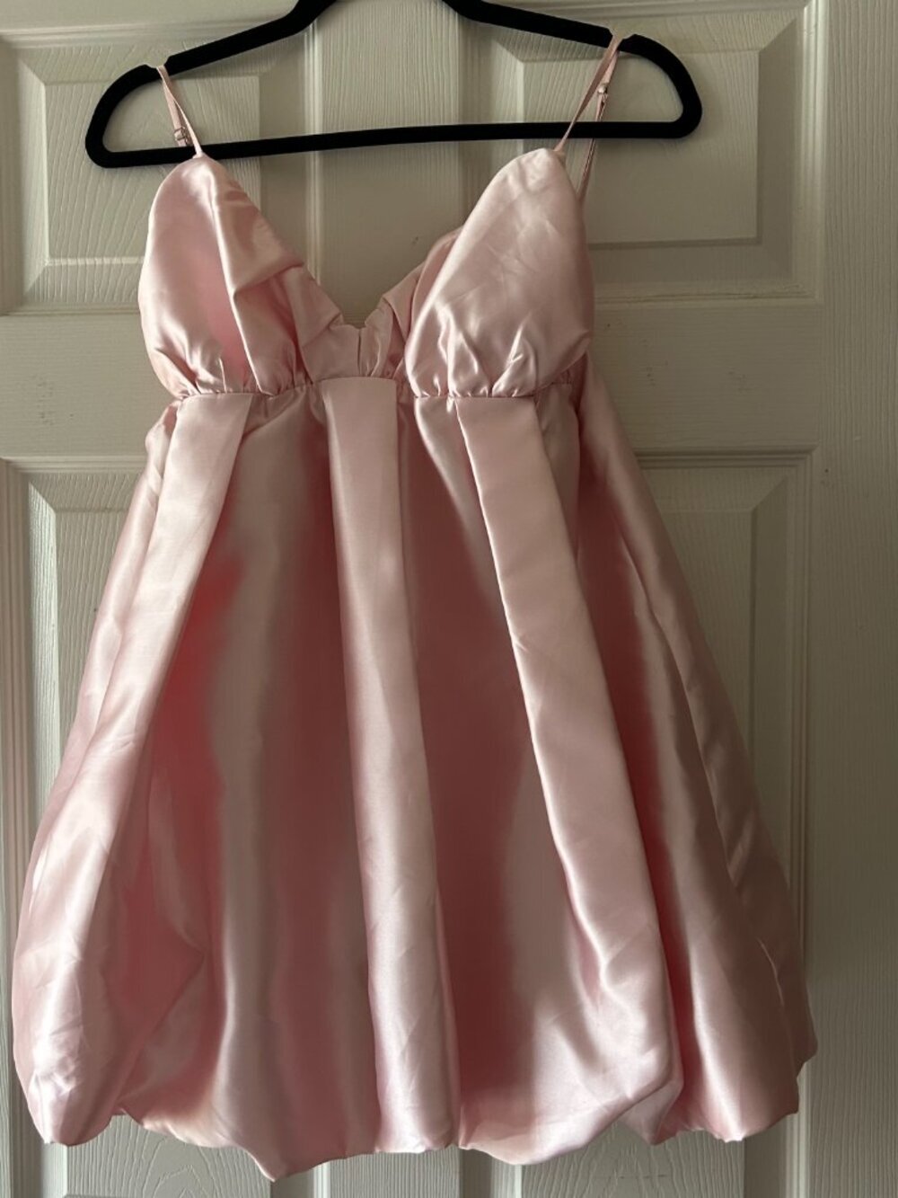 NWT Satin Bubble Hem Mini Dress Pink Pleated Babydoll Dress Size Medium NEW - Picture 5 of 16